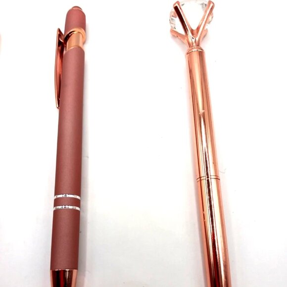 Glitter+ Glass Stone Rose Colored Metal Ballpoint  Writing  Pens-Lot Of 3 -New - Picture 7 of 7